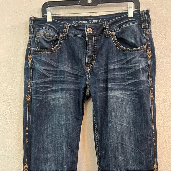 Cowgirl Tuff Women's Boot Cut Jeans - Blue with Gold Accents - Picture 11 of 11